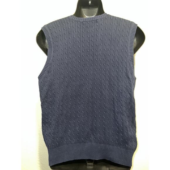 Polo Ralph Lauren Vneck Mens Large Golf Vest Cable Knit Blue Crest USA Made - Picture 5 of 6